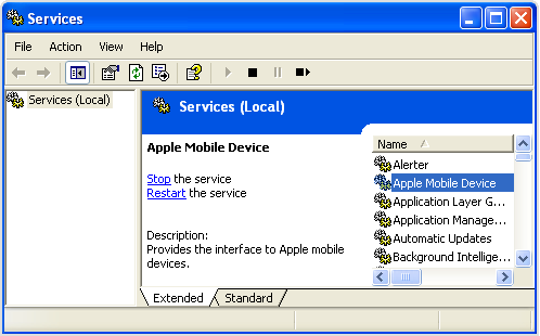 ... service . After the Apple Mobile Device service has started again