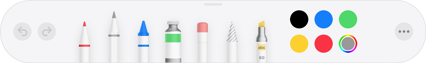 Palette d’outils d’Apple Pencil avec l’outil de dessin sélectionné