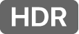 HDR badge. A grey rectangle with rounded corners with a white capital HDR inside.