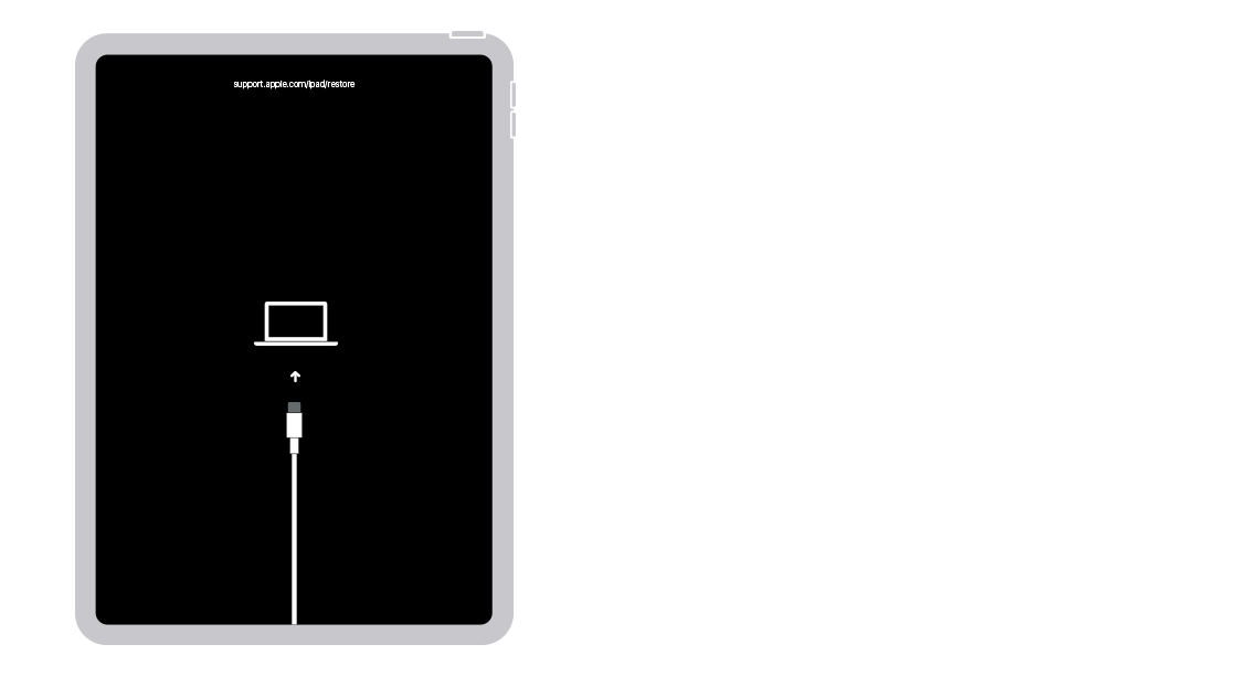 Nákres iPadu zobrazující obrazovku režimu zotavení