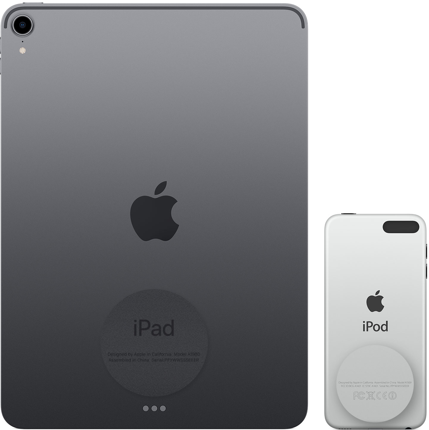 Gambar menampilkan bagian belakang iPad dan iPod touch