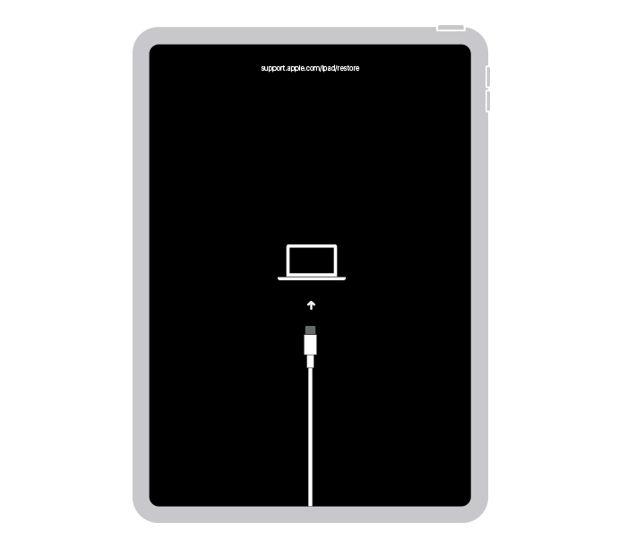 Un iPad que muestra la pantalla de modo de recuperación