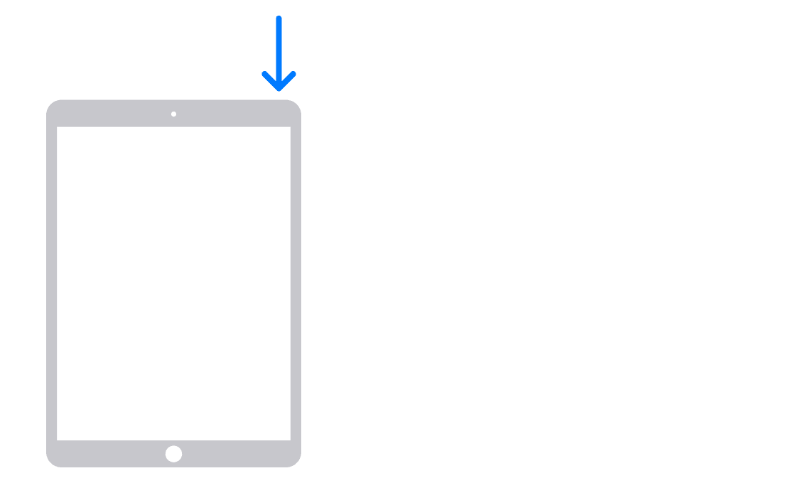 „iPad“ schema, kurioje pavaizduotas viršutinis mygtukas