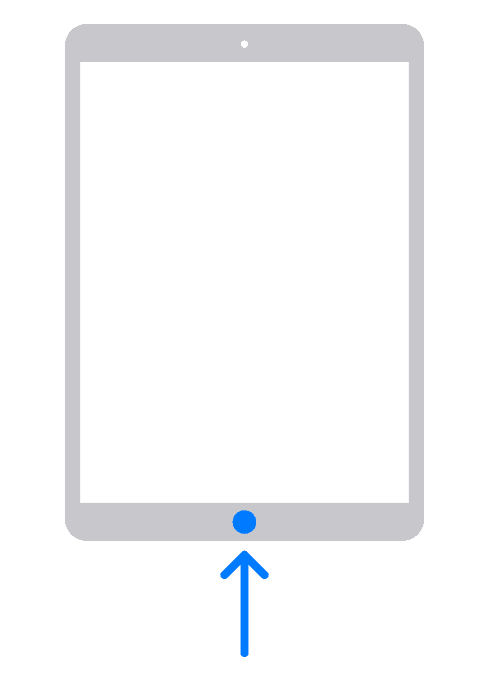 Diagram af iPad, der viser knappen Hjem