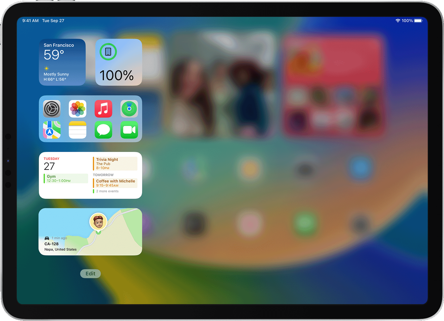 iPad screen showing Today View with widgets