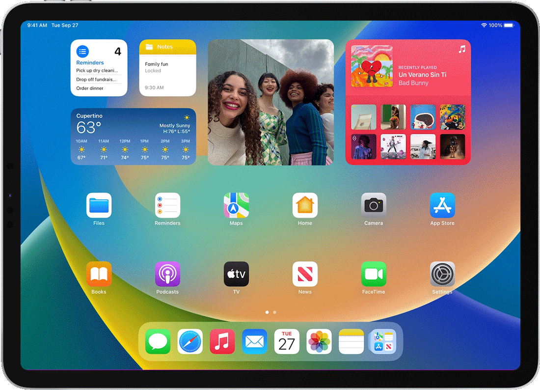 iPad screen showing a widget stack scrolling through its widgets