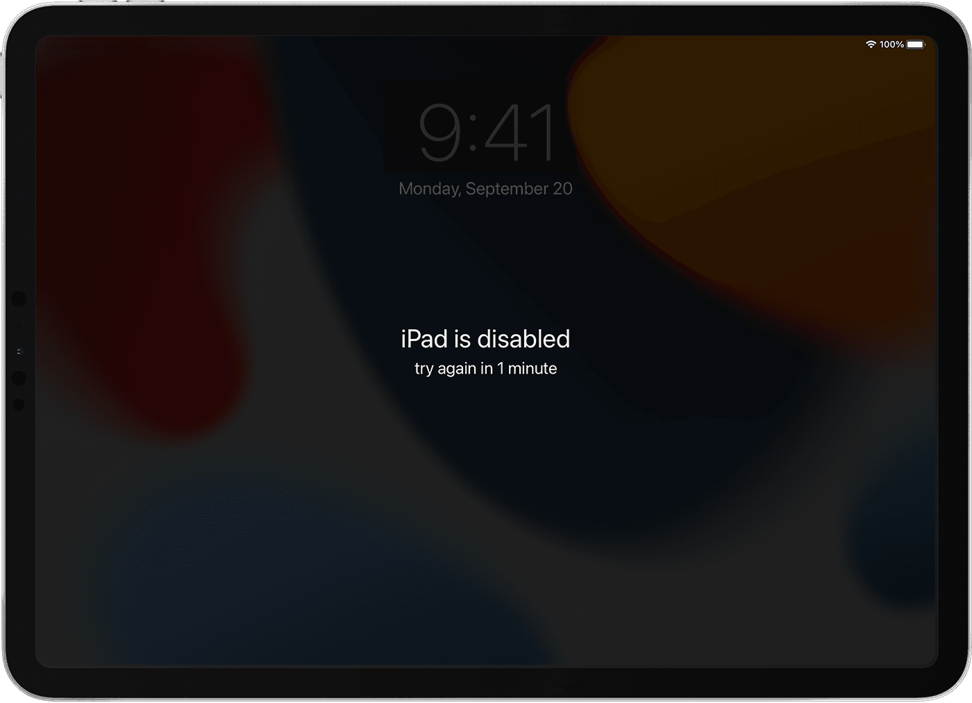 iPad ierīces ekrāns, kurā tiek rādīts, ka iPad ierīce ir atspējota