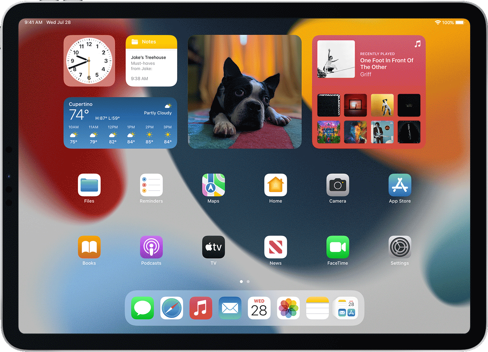 iPad screen showing a widget stack scrolling through its widgets