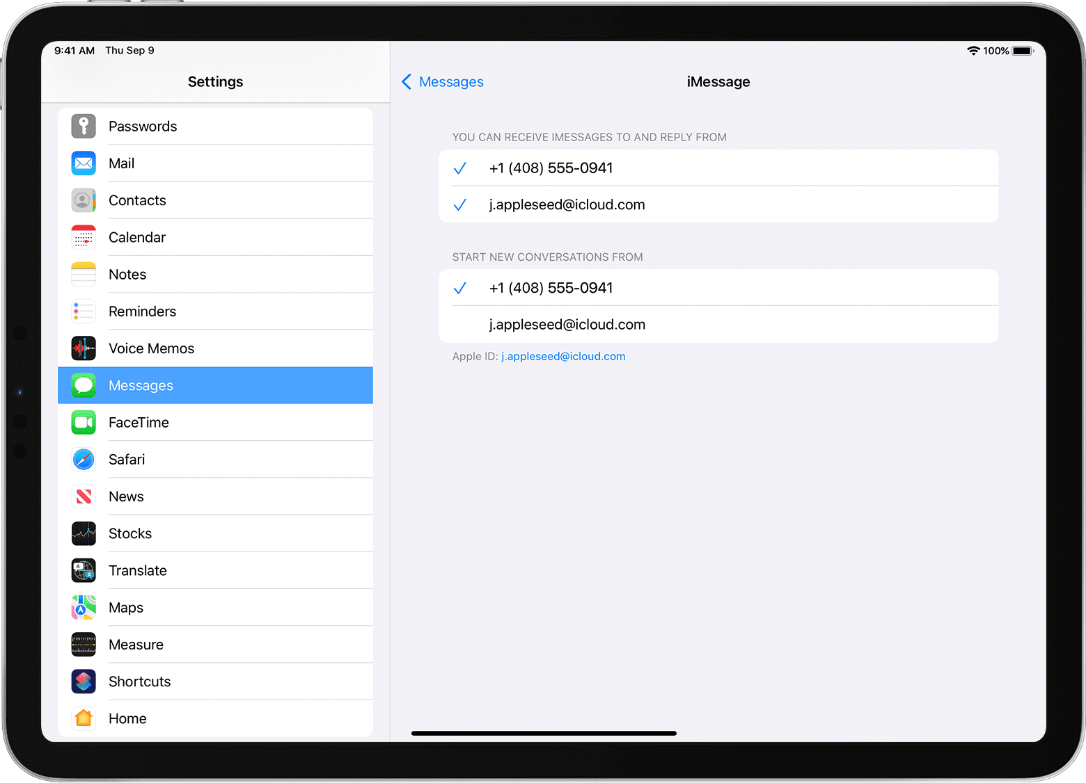 iPad showing how to turn your phone number on or off