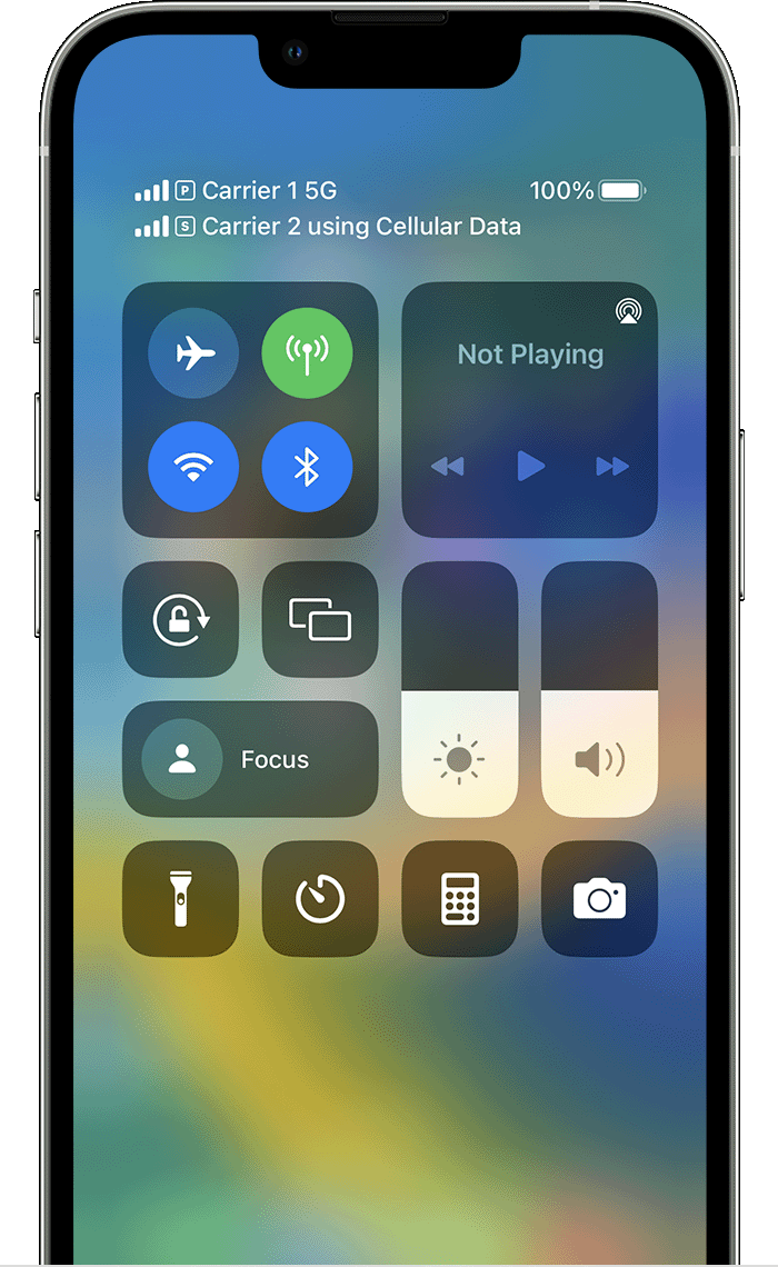 iPhone Control Centre with the status bar displayed