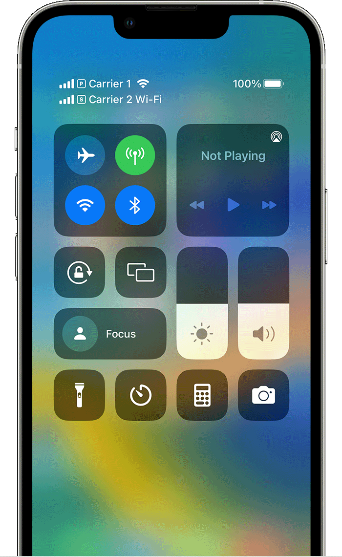iPhone Control Centre with the status bar displayed