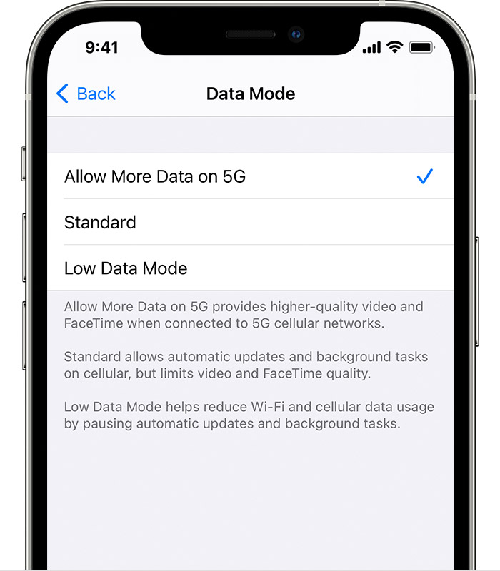 5G data mode in iPhone 12 