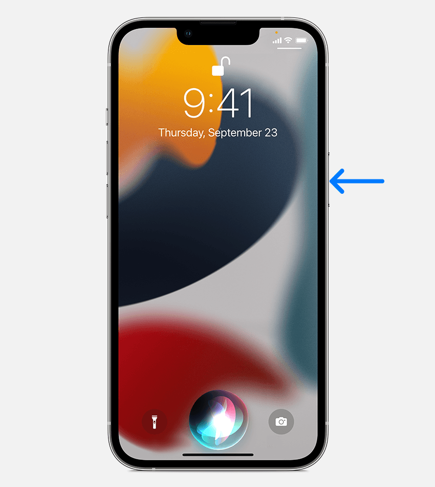 iPhone 13 показва натискане на страничния бутон за активиране на Siri