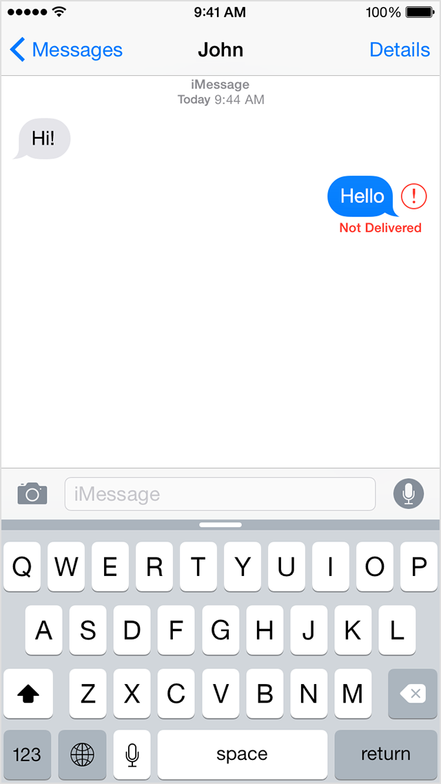 Conversation in Messages showing undelivered message