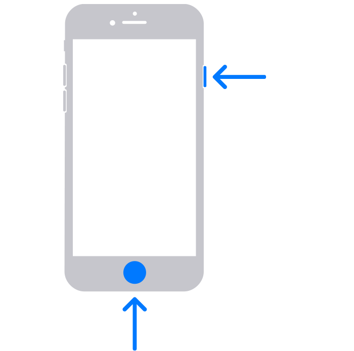 サイドボタンとホームボタンを矢印が指し示している図