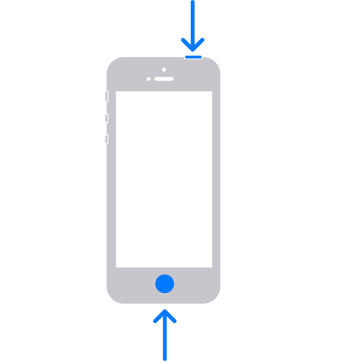 Imagen que muestra flechas apuntando al botón superior y al botón de inicio