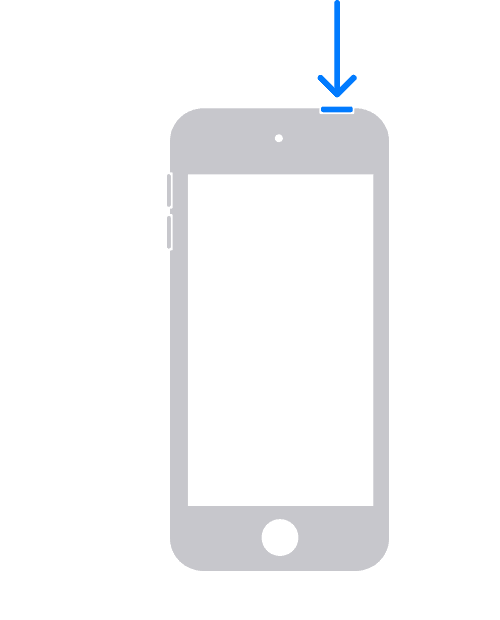iPod touch ที่แสดงตำแหน่งของปุ่มด้านบน