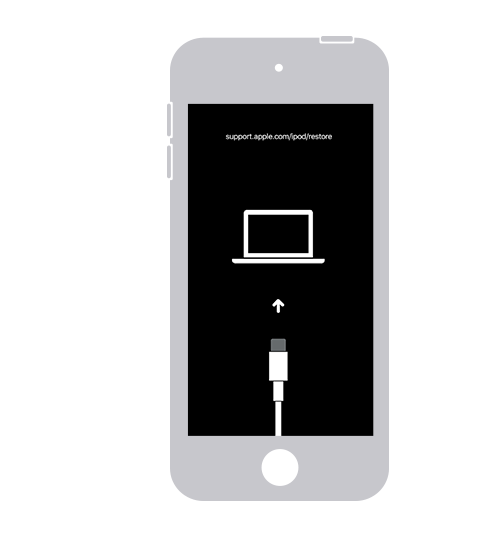 iPod touch a mostrar o ecrã do modo de recuperação