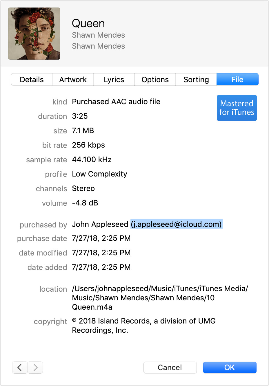 macos mojave itunes 12 get info view apple id