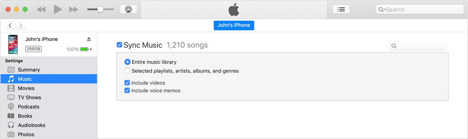 Флажок рядом с параметром «Синхронизировать музыку» в iTunes.
