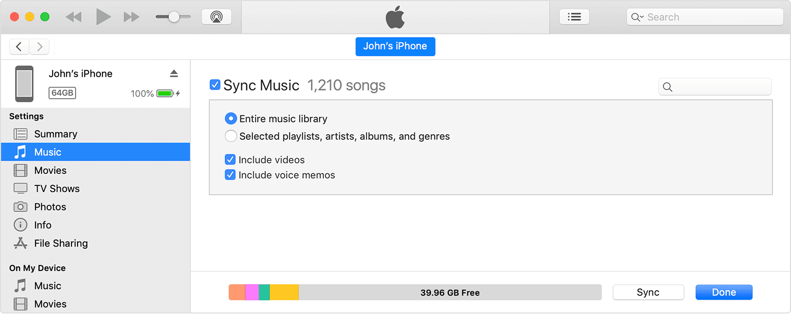 The checkbox next to Sync Music in iTunes.