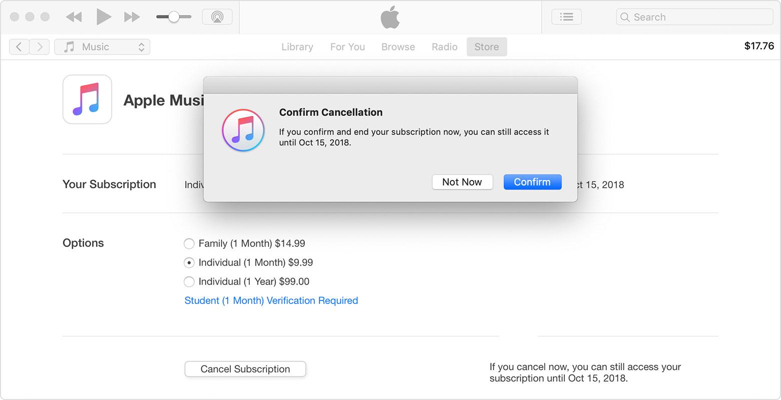 cancel itunes subscription from my android