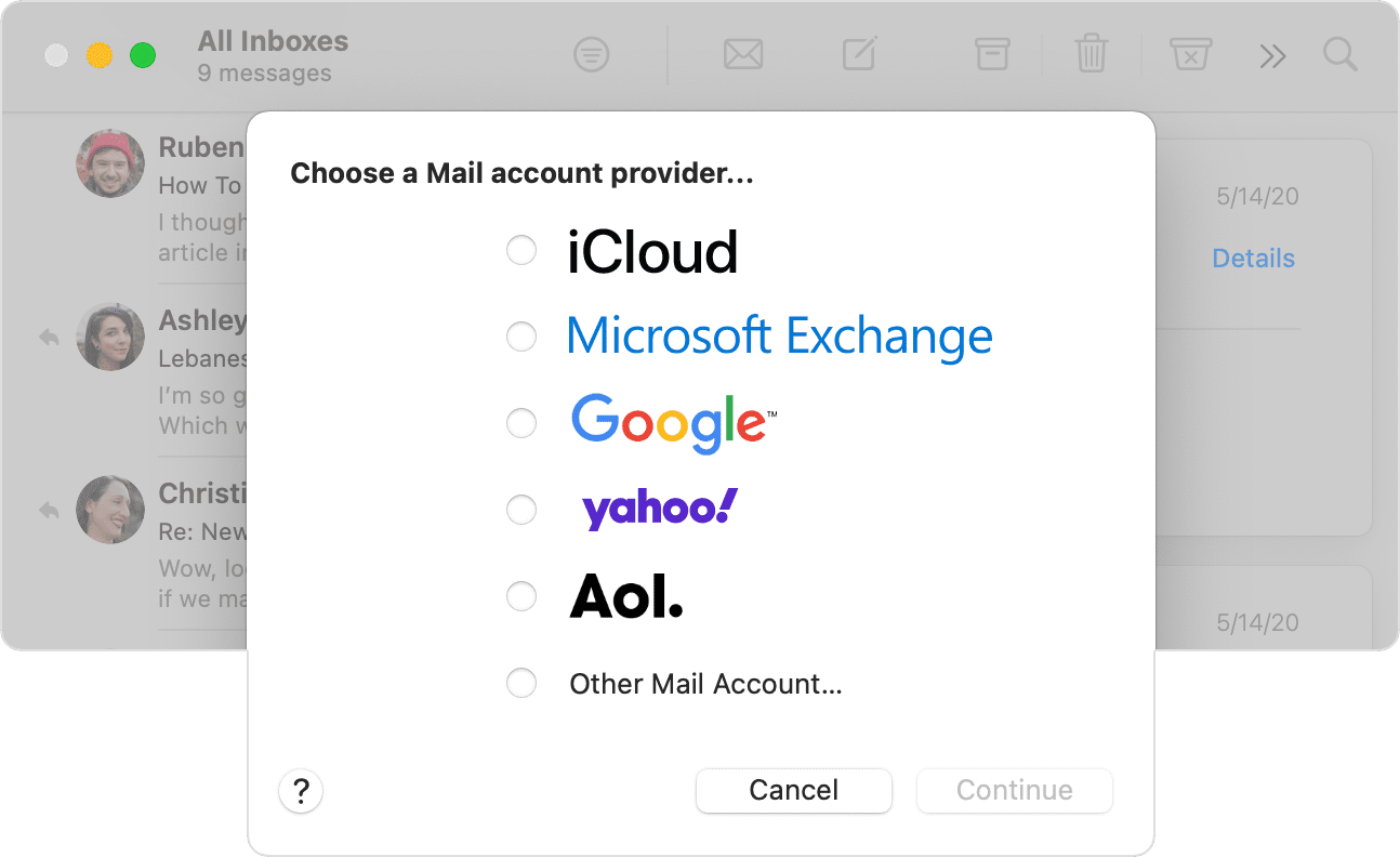 mac email account sign in