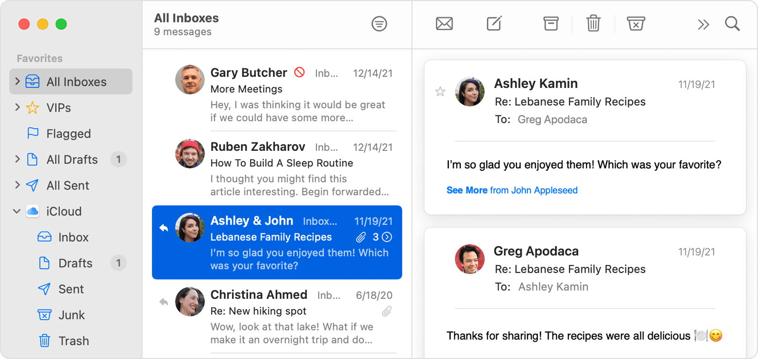 macOS Mail organized by conversation