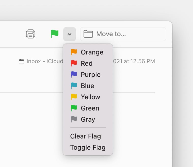 macOS Mail flag pop-up menu