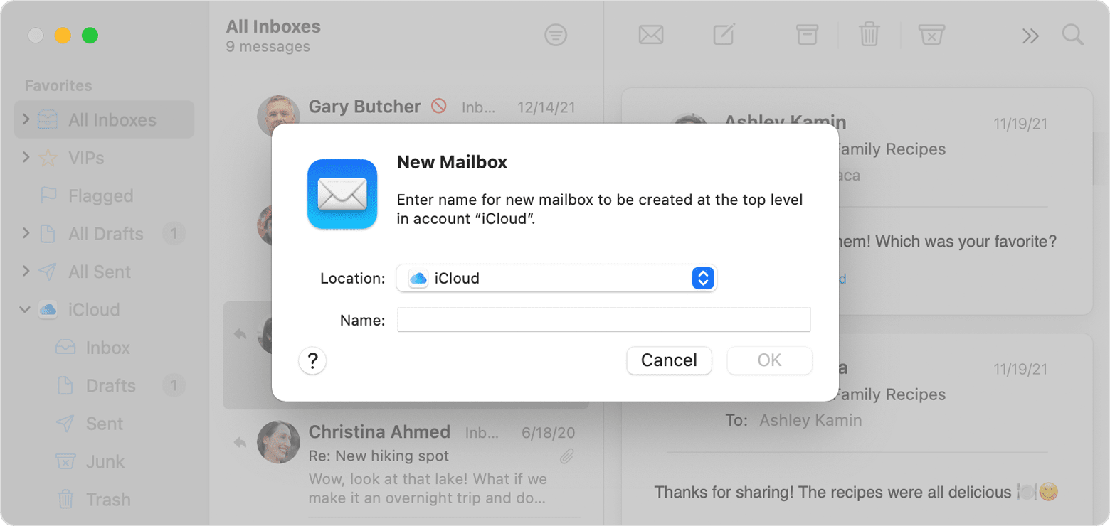 macOS Mail New Mailbox options