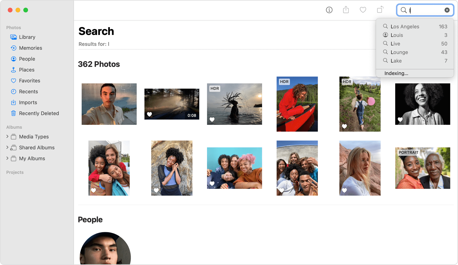 Photos window showing Search results.