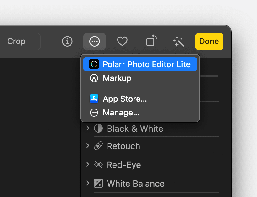 Mac Photos app showing third-party extension being chosen