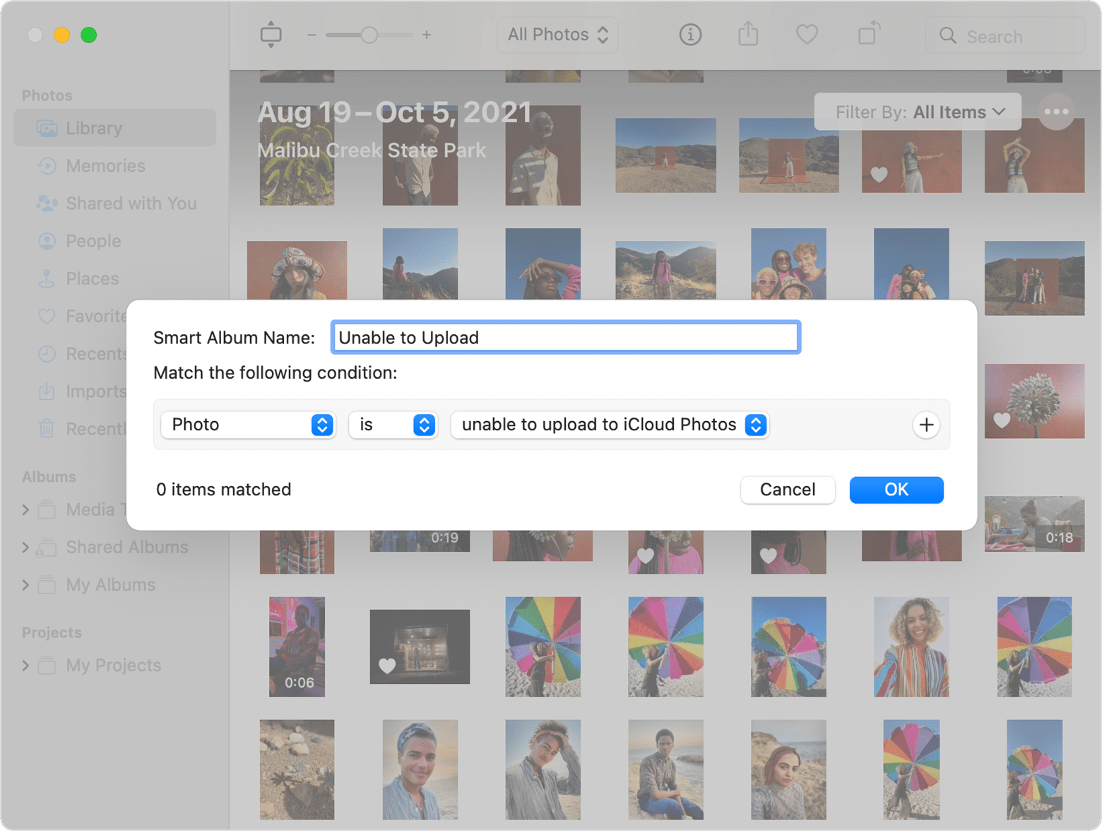 Photos Create Smart Album options