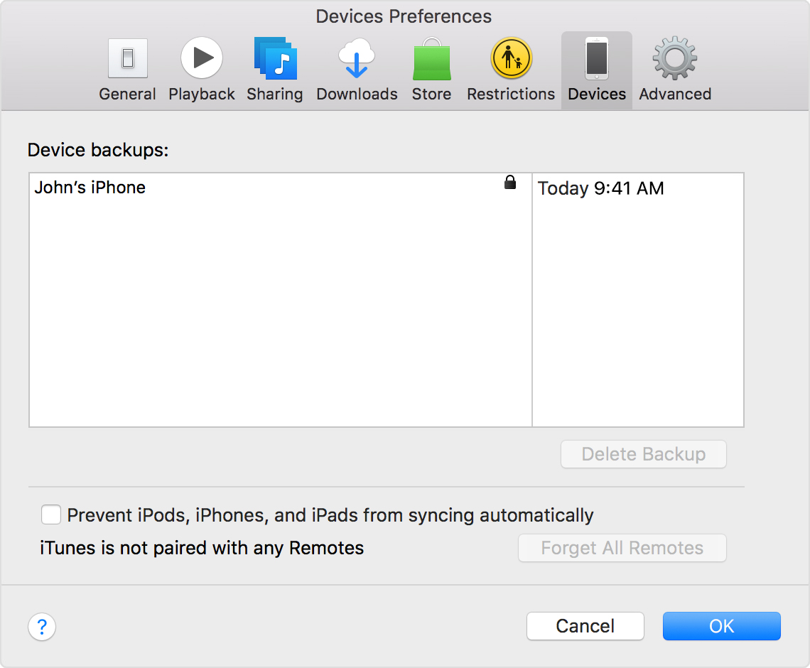 Find recent backups in iTunes from Preferences > Devices