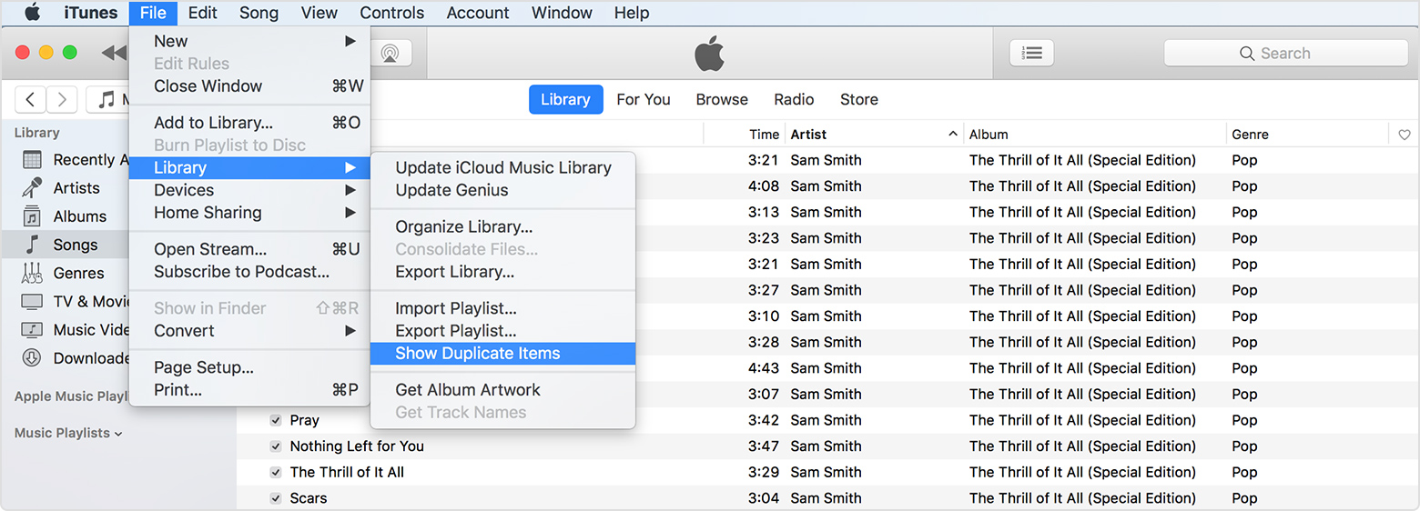 how to get rid of duplicates in itunes library