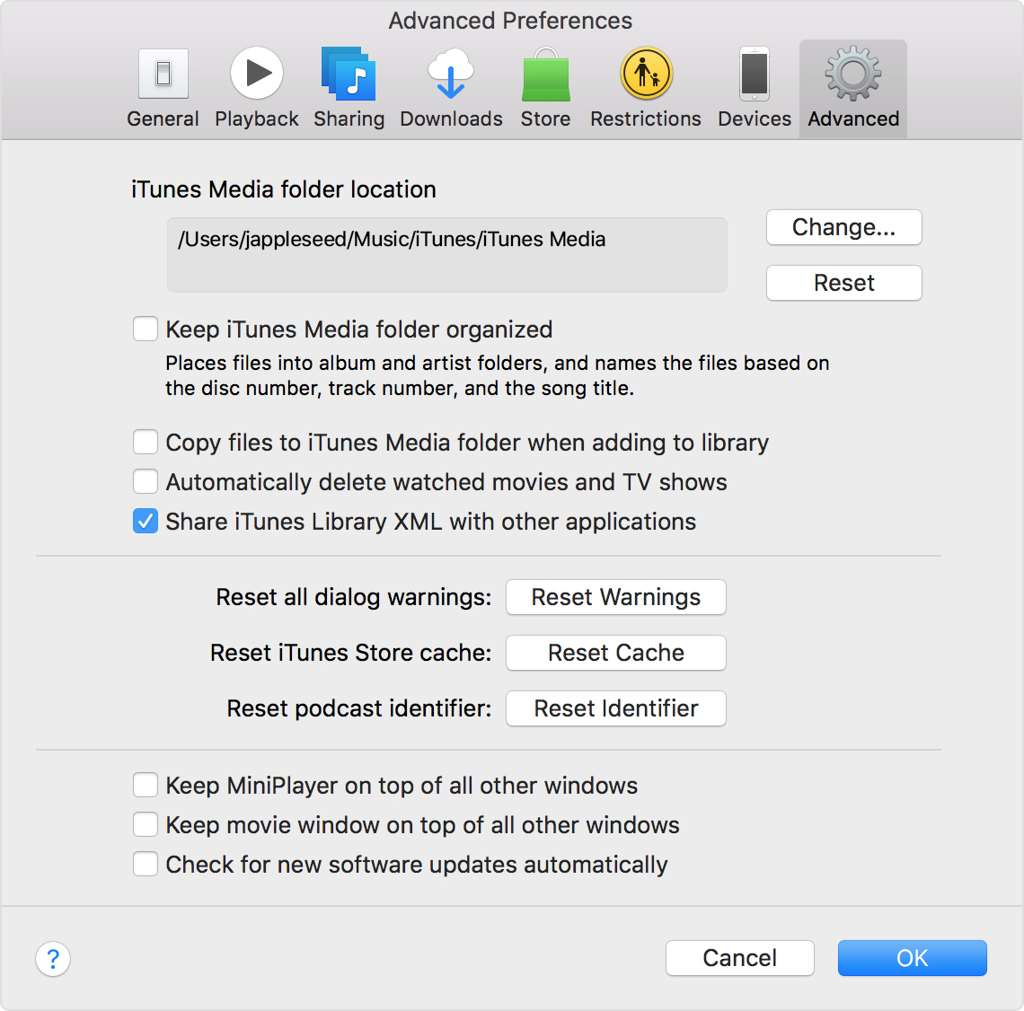 how to change preferences in itunes on mac