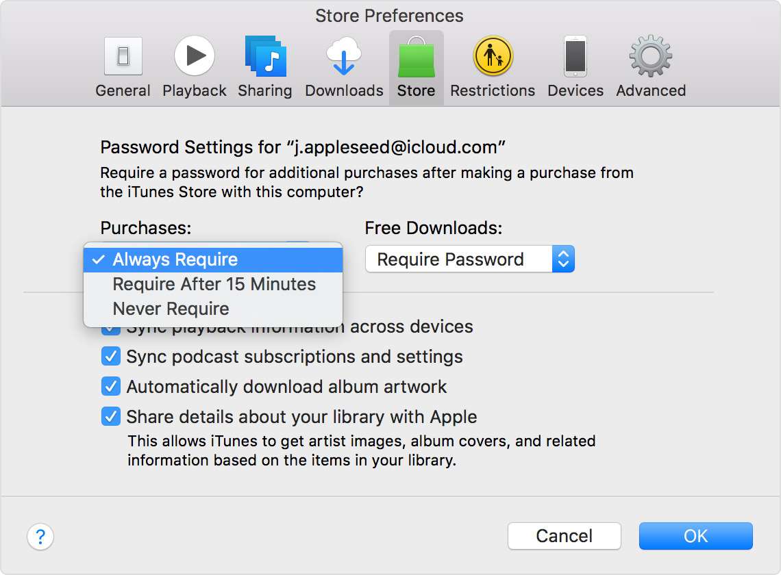 Manage your iTunes Store and App Store password preferences ...