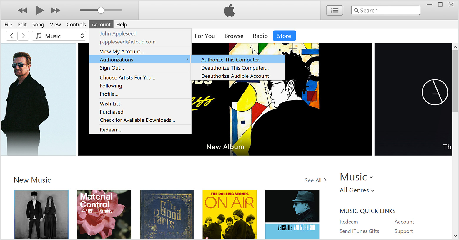 how to authorize a computer on new itunes