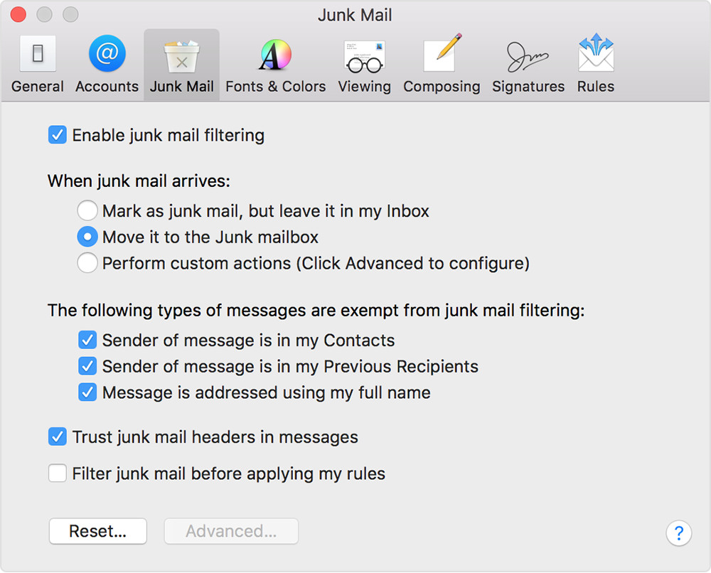 Messages filter. Junk email. Junk в почте. Email text. No Junk mail.