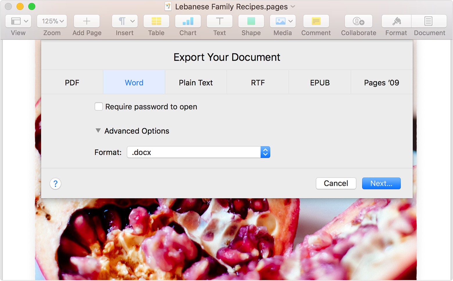 how to change apple pages to pdf