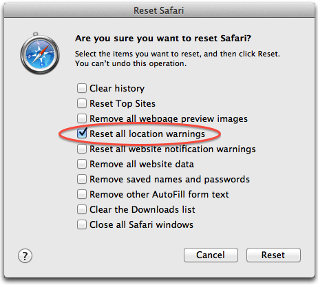 Reset safari mac