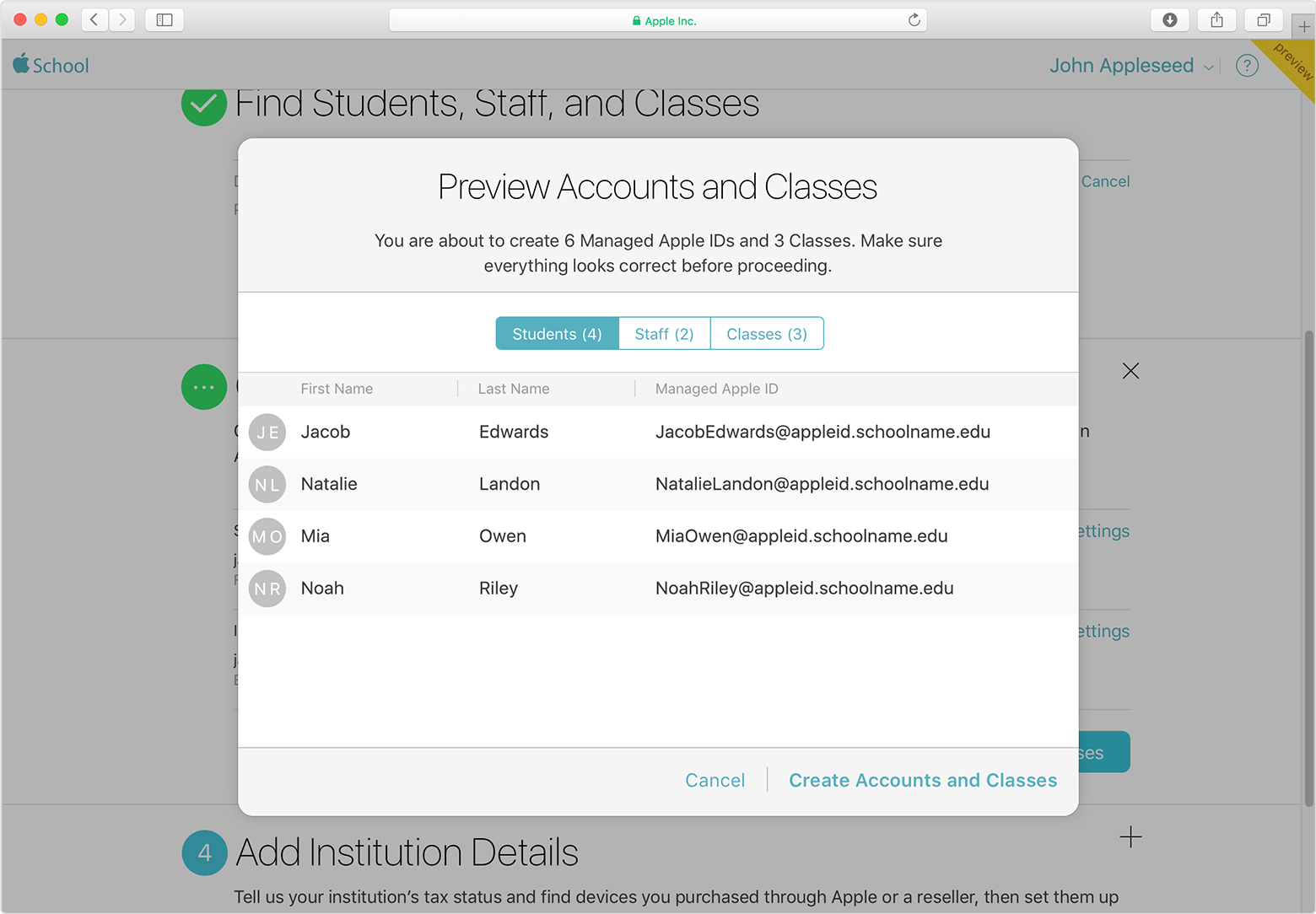 Apple Upload Pictures Under Create Accounts and Classes, choose a Managed Apple ID format for students, instructors, and staff. Click Preview Accounts and Classes.