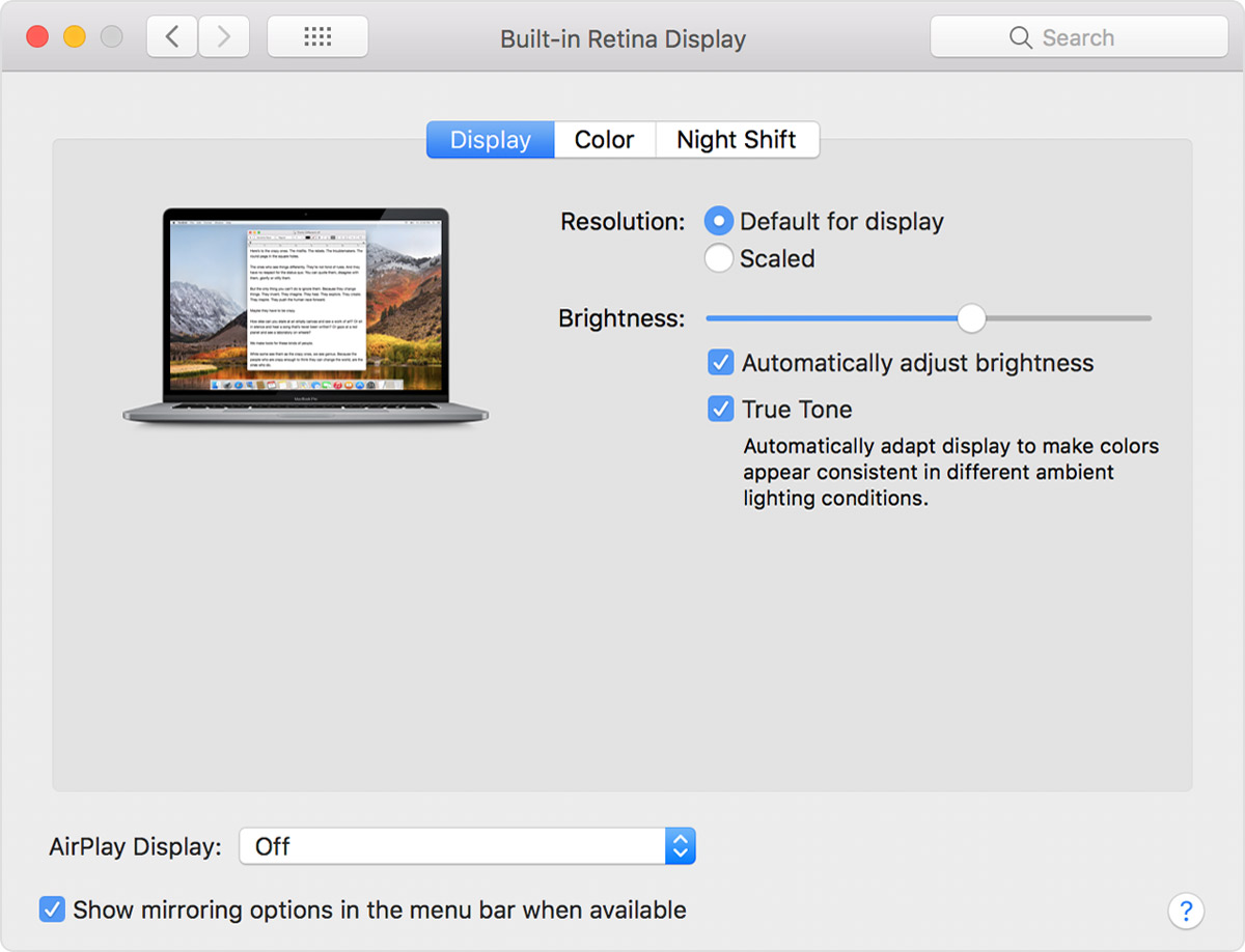 macbook pro camera settings