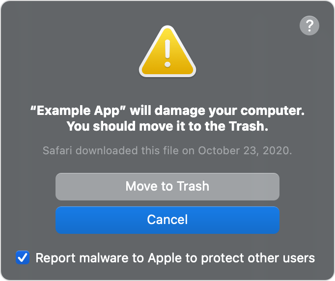macOS malware app alert