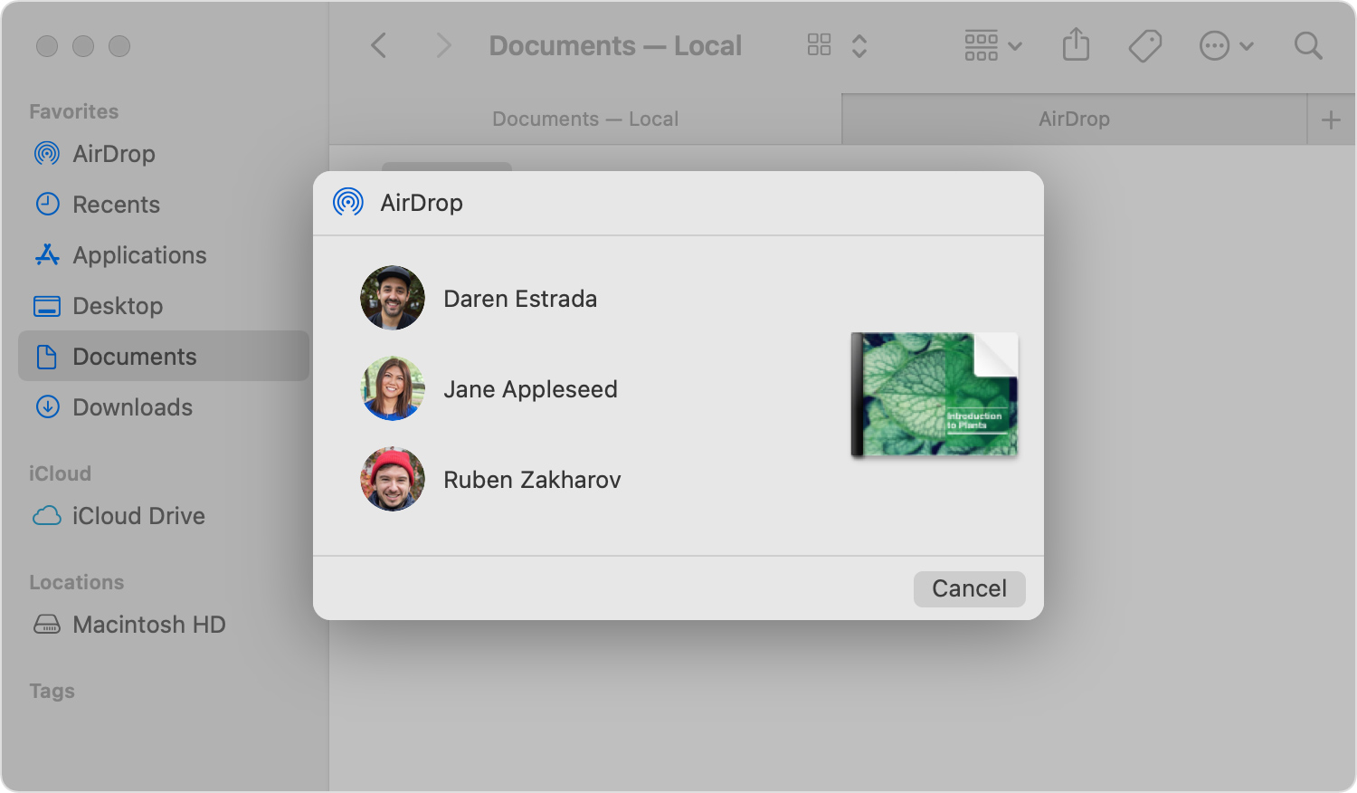 AirDrop sheet in Finder window