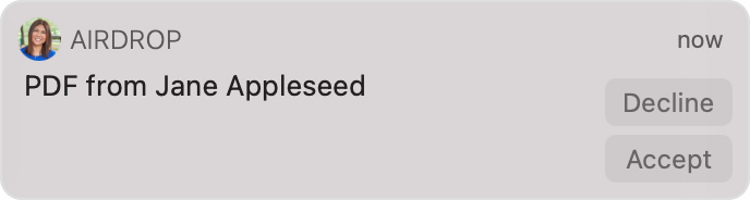 AirDrop notification