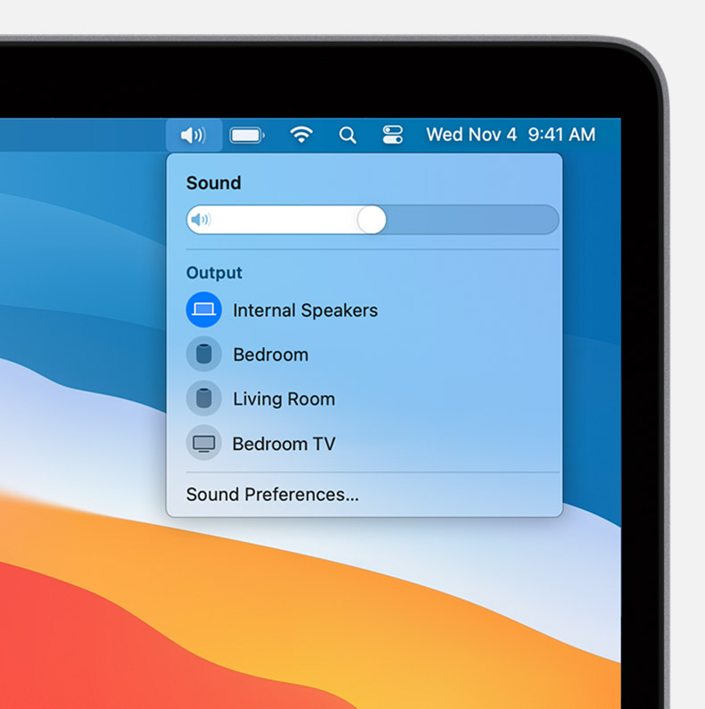 macOS screenshot of the Mac volume menu. 