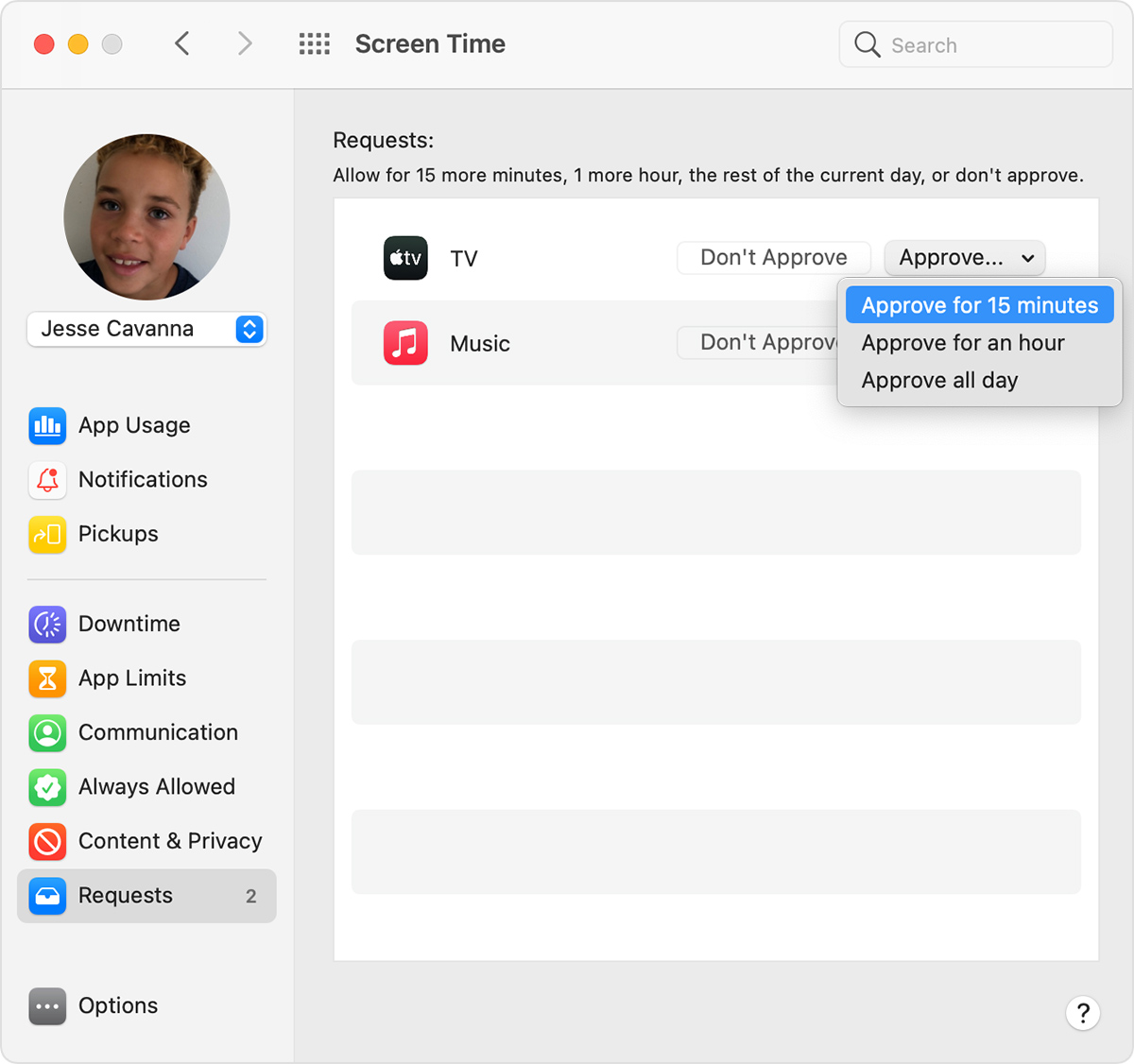 Screen Time preferences: Requests