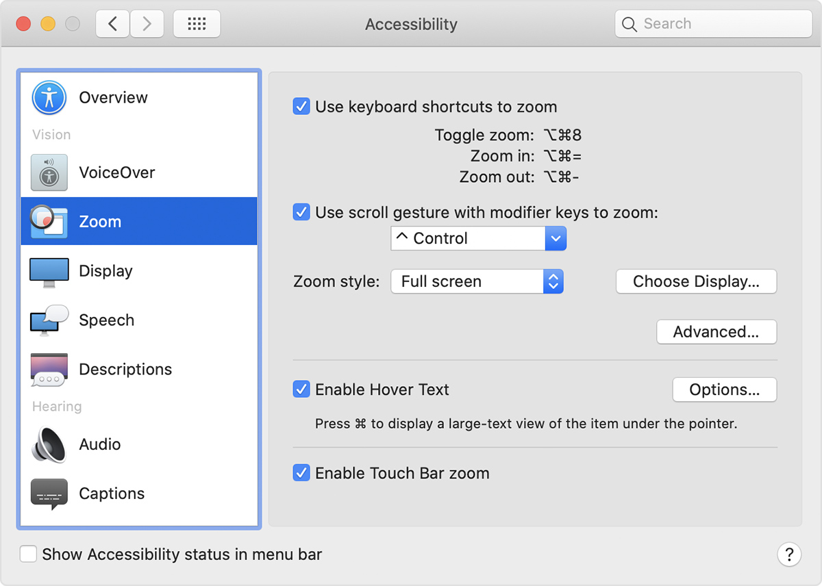 ms word for mac zoom in shortcut