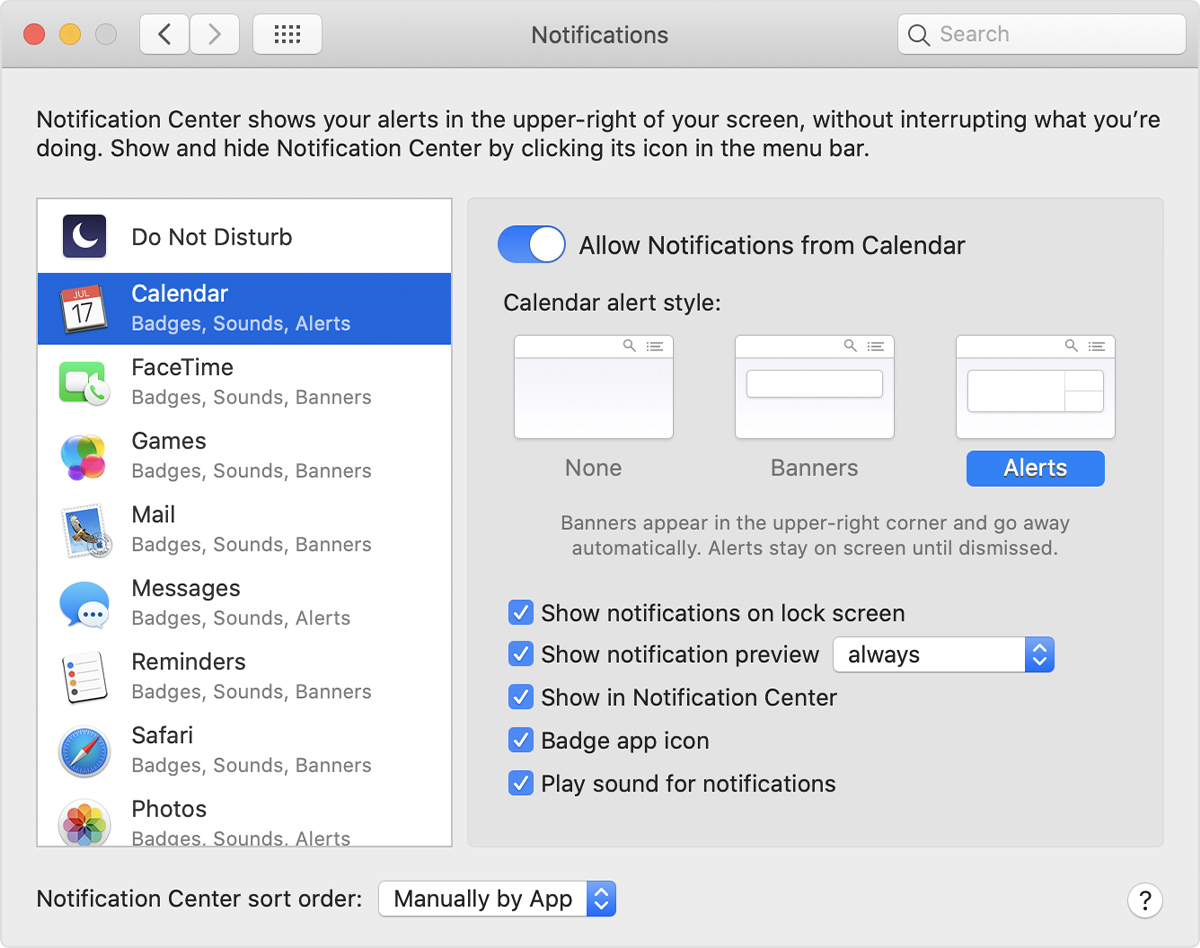 Notifications preferences